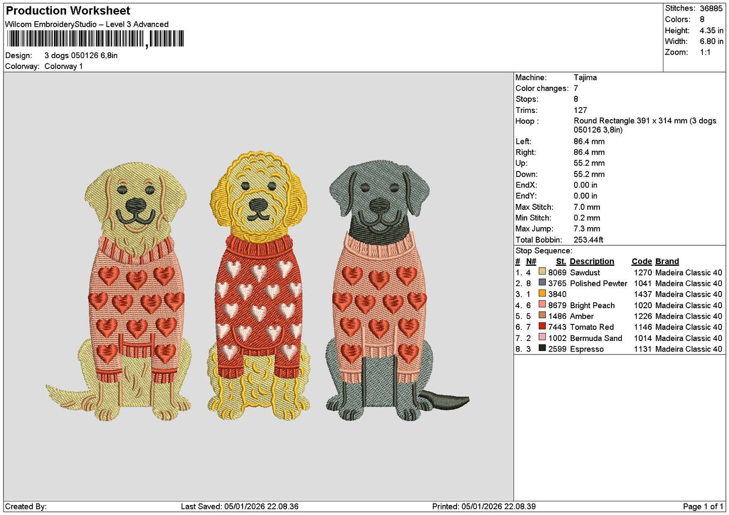 3 Dogs 0501 Embroidery File 6 sizes