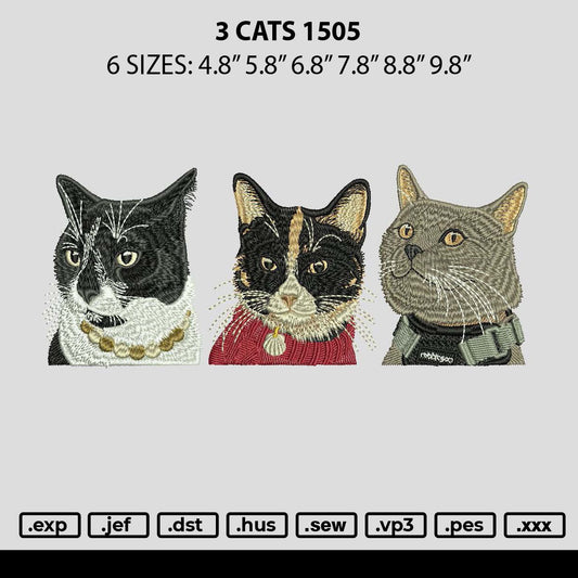 3 Cats 1505 Embroidery File 6 sizes