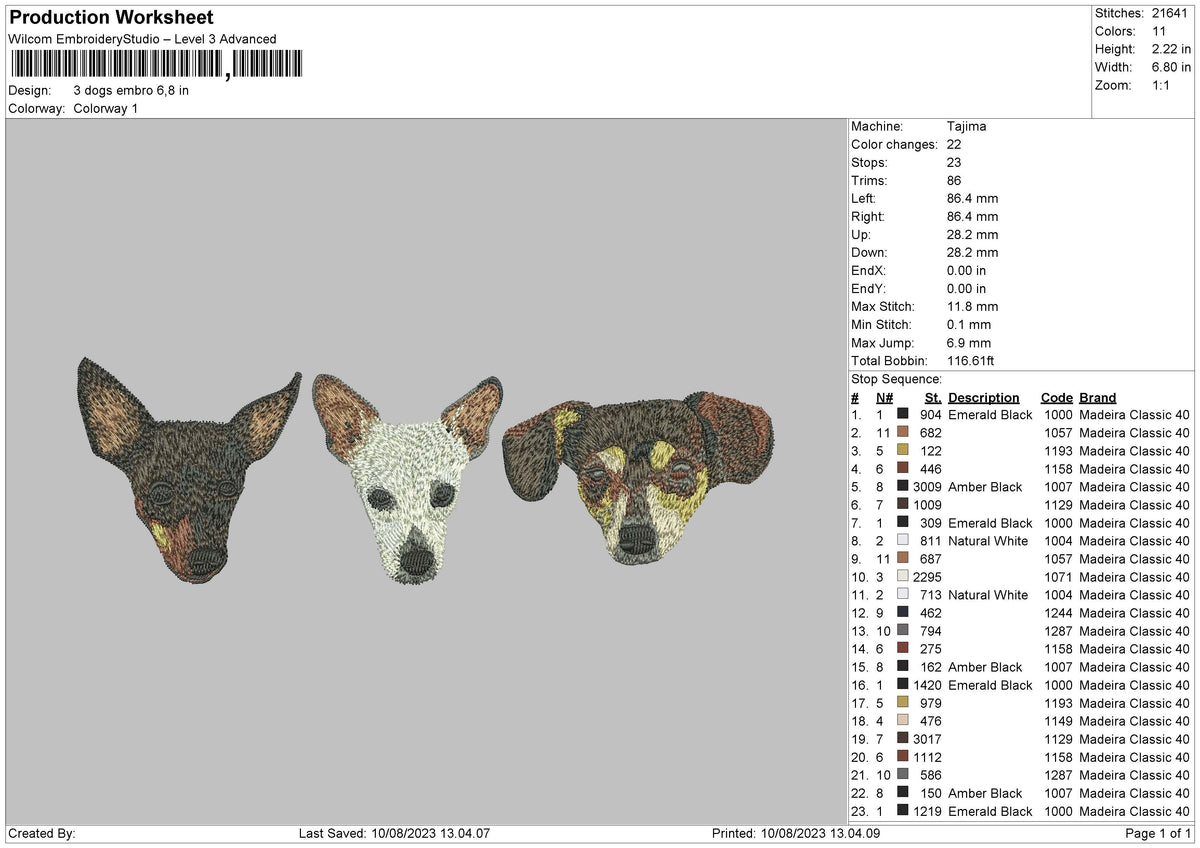 3dogs Embroidery File 6 sizes