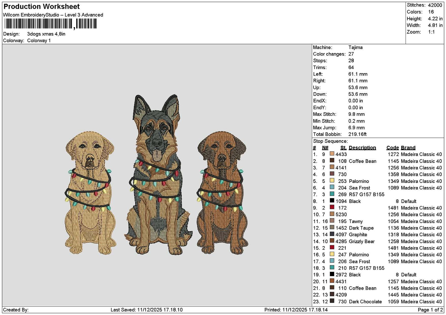 3dogs Xmas Embroidery File 6 sizes
