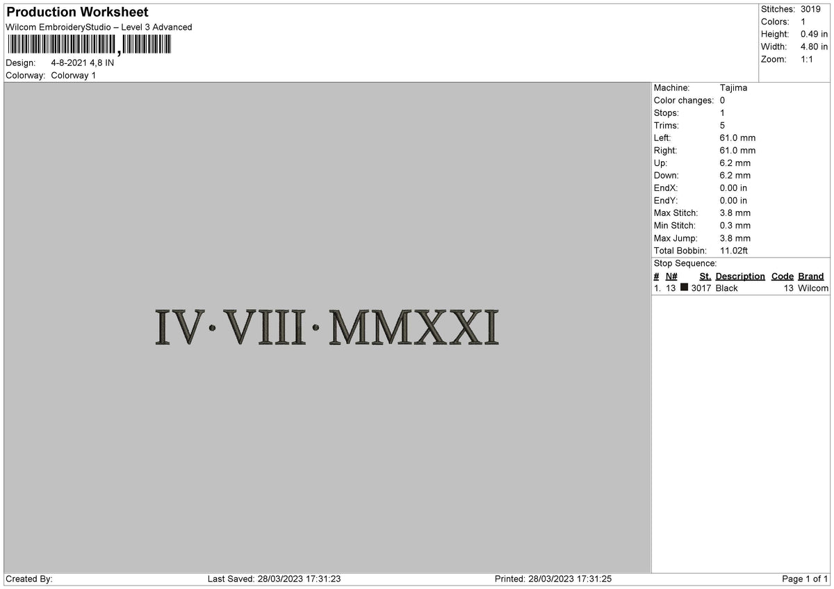 Roman V2803a Embroidery