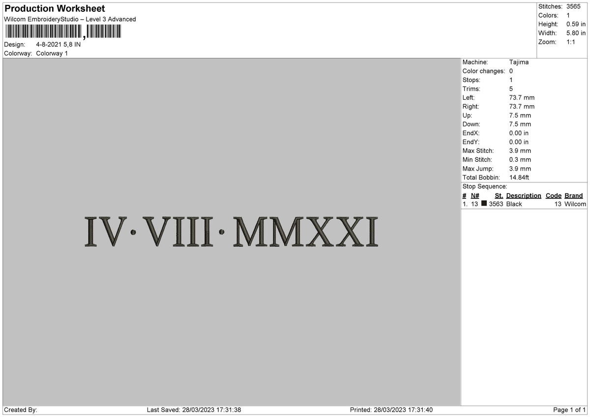 Roman V2803a Embroidery