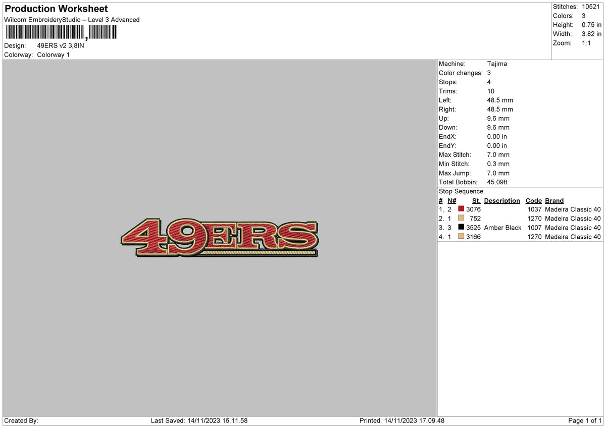 49ersv2 Embroidery File 6 sizes