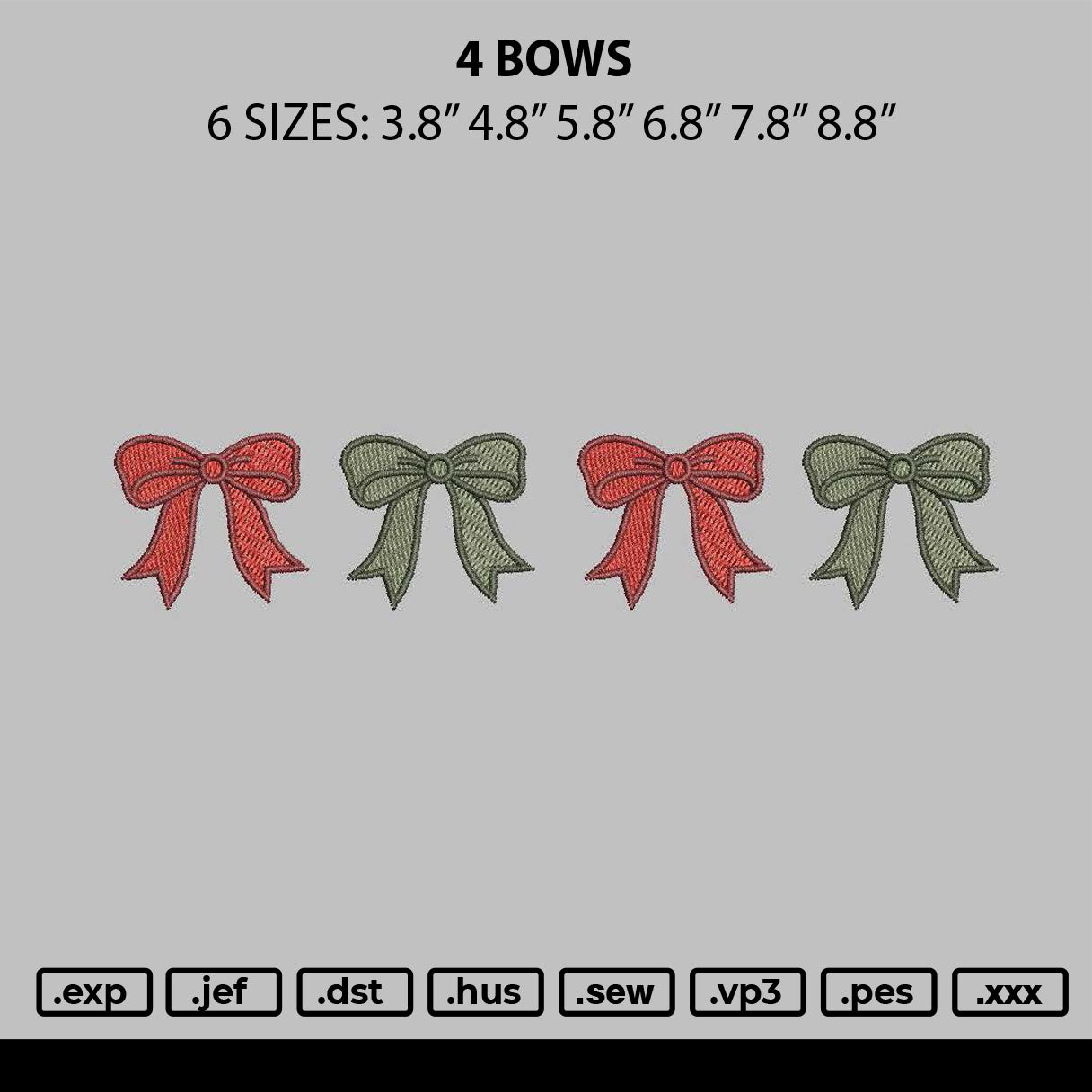 4 Bows Embroidery File 6 sizes