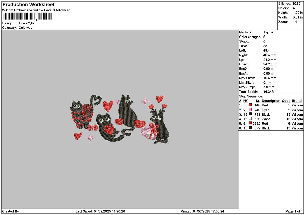 4 Blackcats Embroidery File 6 sizes