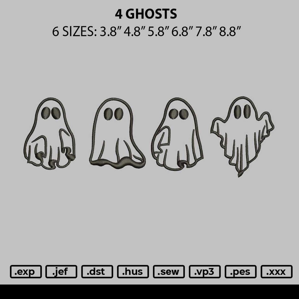 4 Ghosts Embroidery File 6 sizes