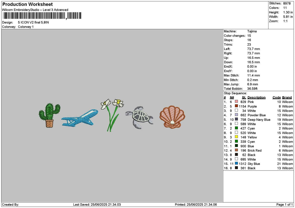 5 Icons V2 Embroidery File 6 sizes