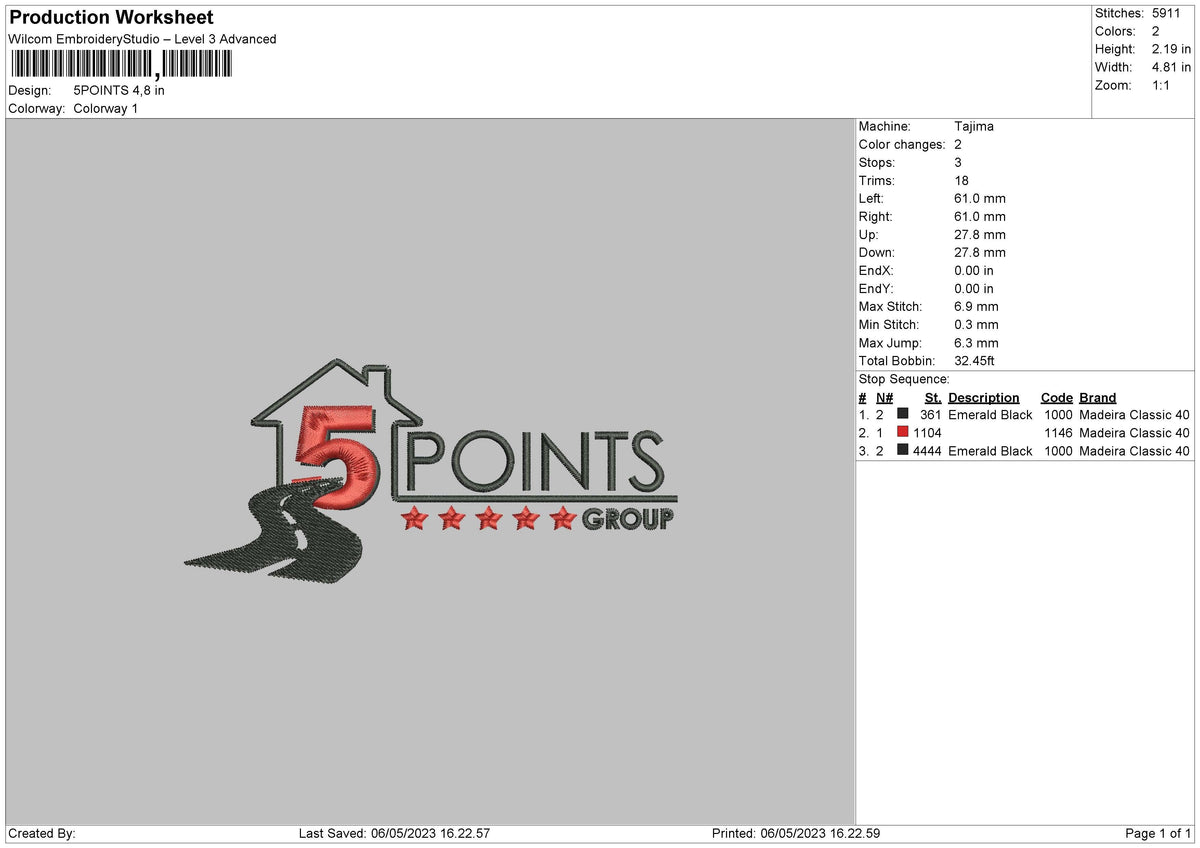 5Points Embroidery File 6 sizes