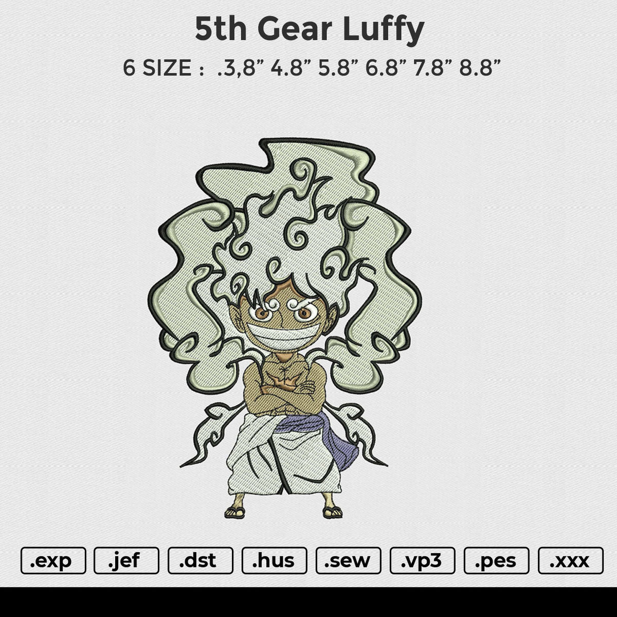 5th Gear Luffy Embroidery File 6 size