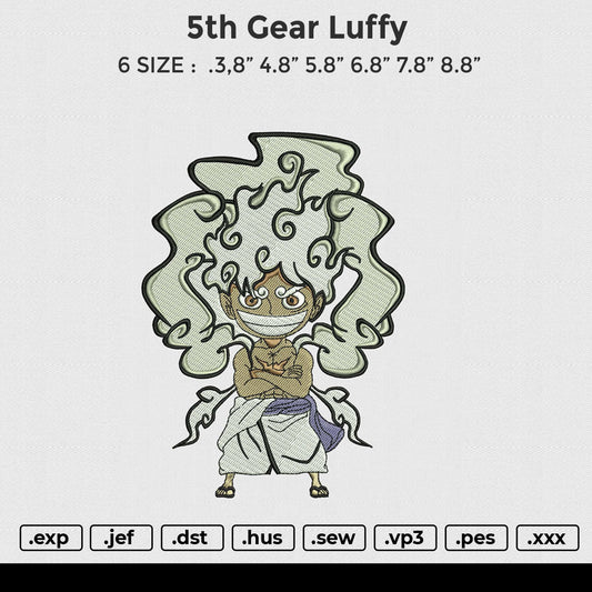 5th Gear Luffy Embroidery File 6 size