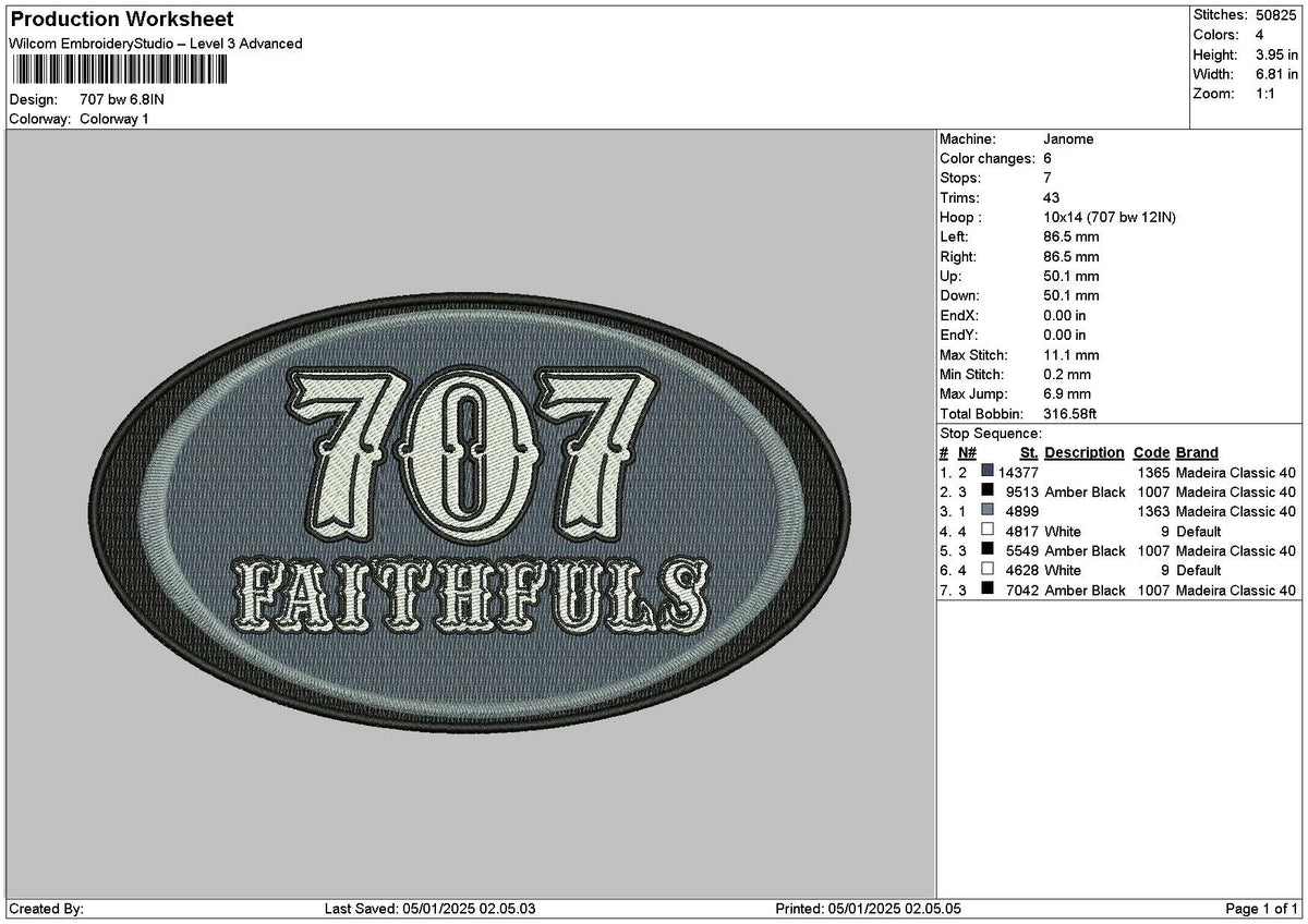 707bw Embroidery File 6 sizes