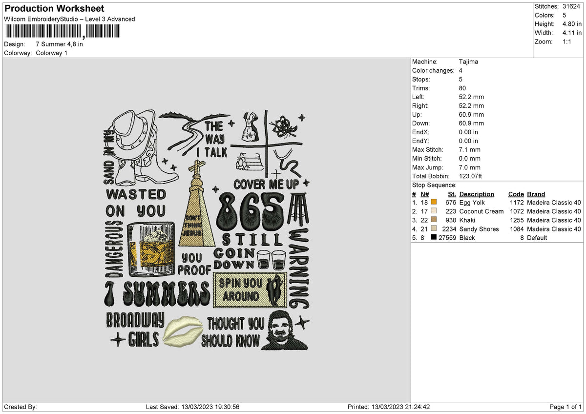 summer Embro Embroidery File 6 sizes