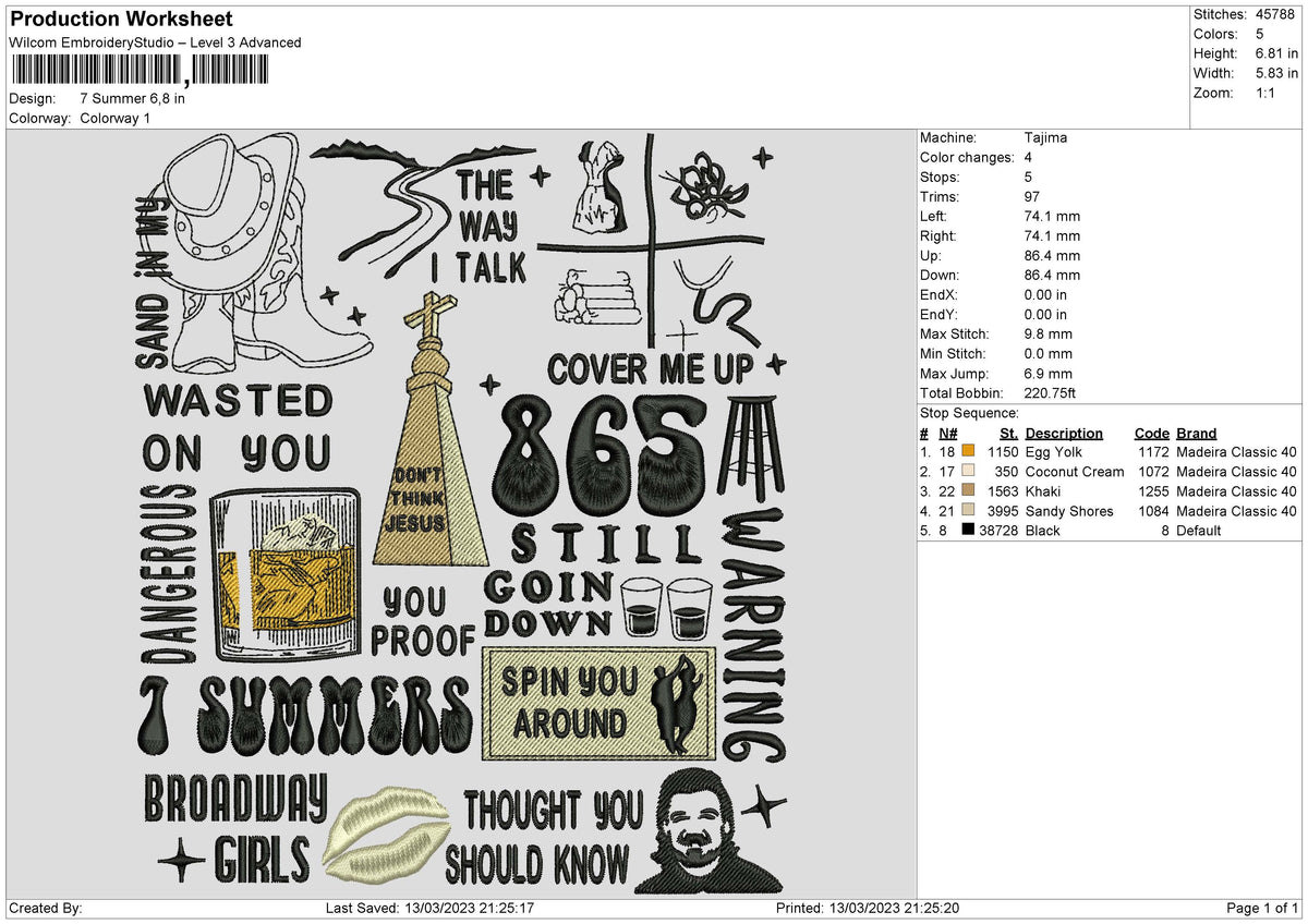 summer Embro Embroidery File 6 sizes