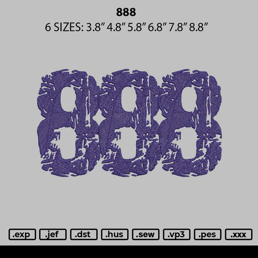 888 Embroidery File 6 sizes