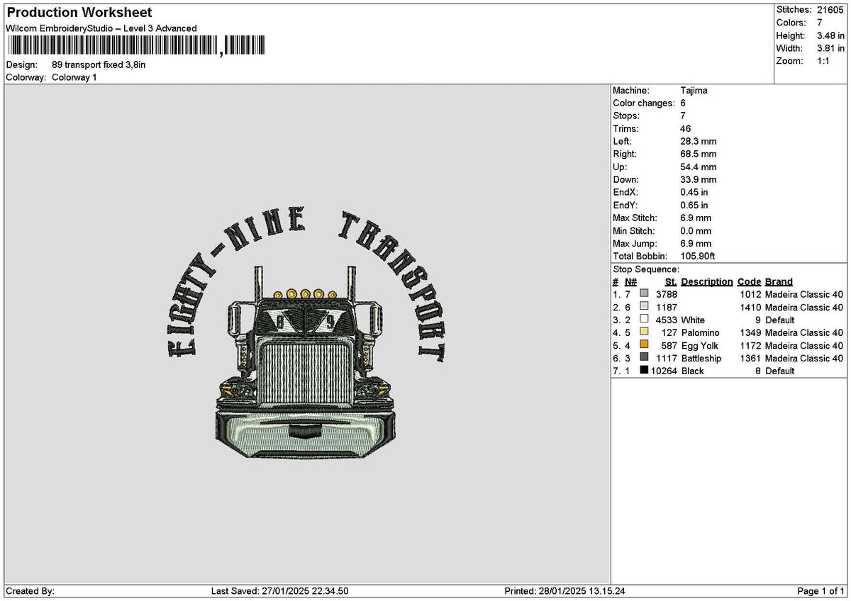 Truck 2201 Embroidery File 6 sizes