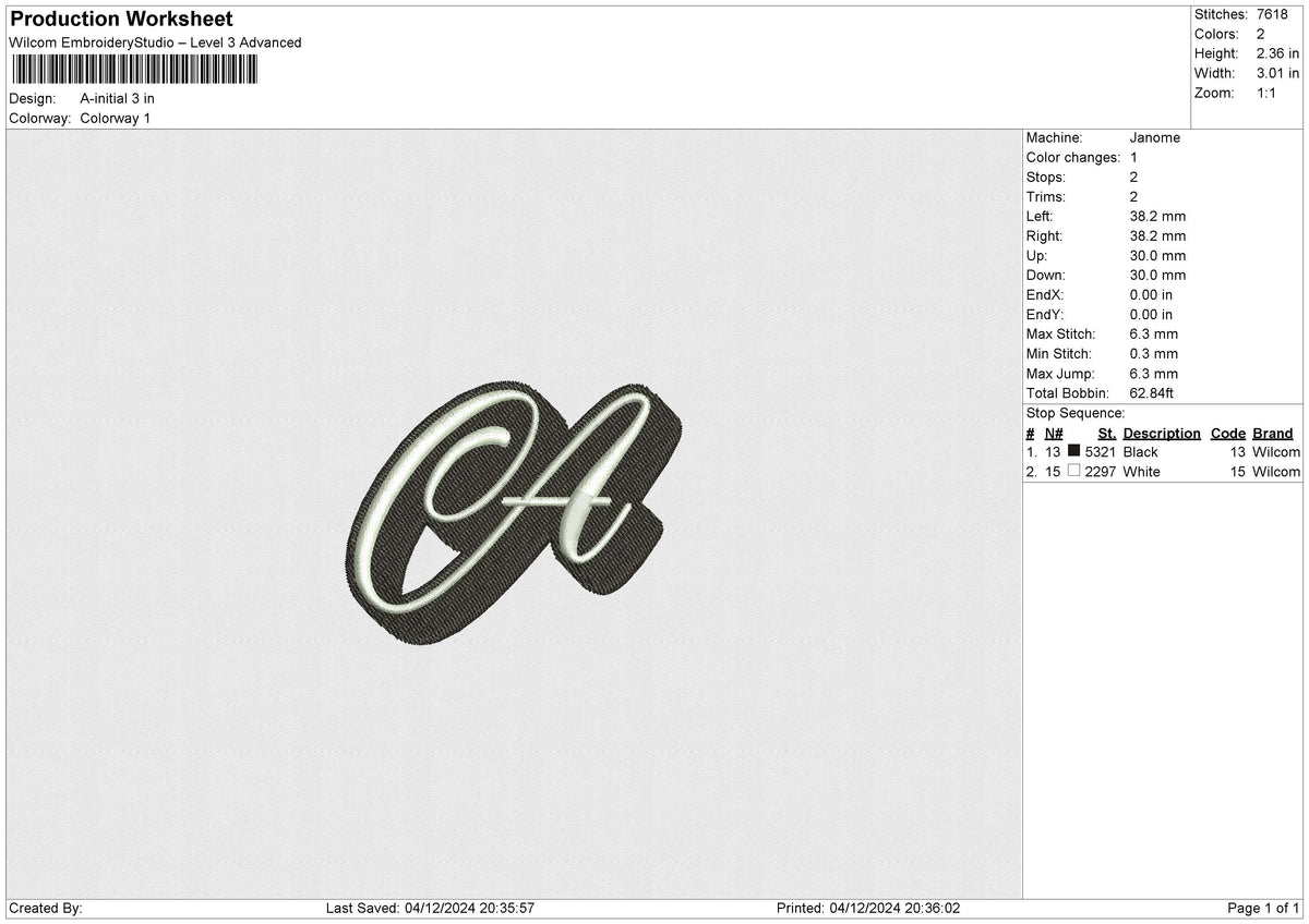 A-M-O-initial 3 FILE Embroidery File 6 size