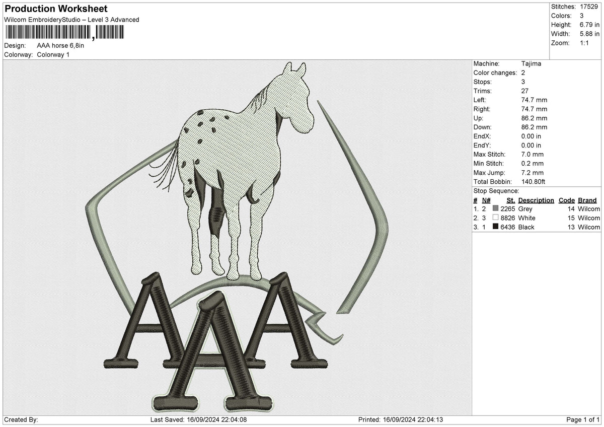 AAA Horse Embroidery File 6 size