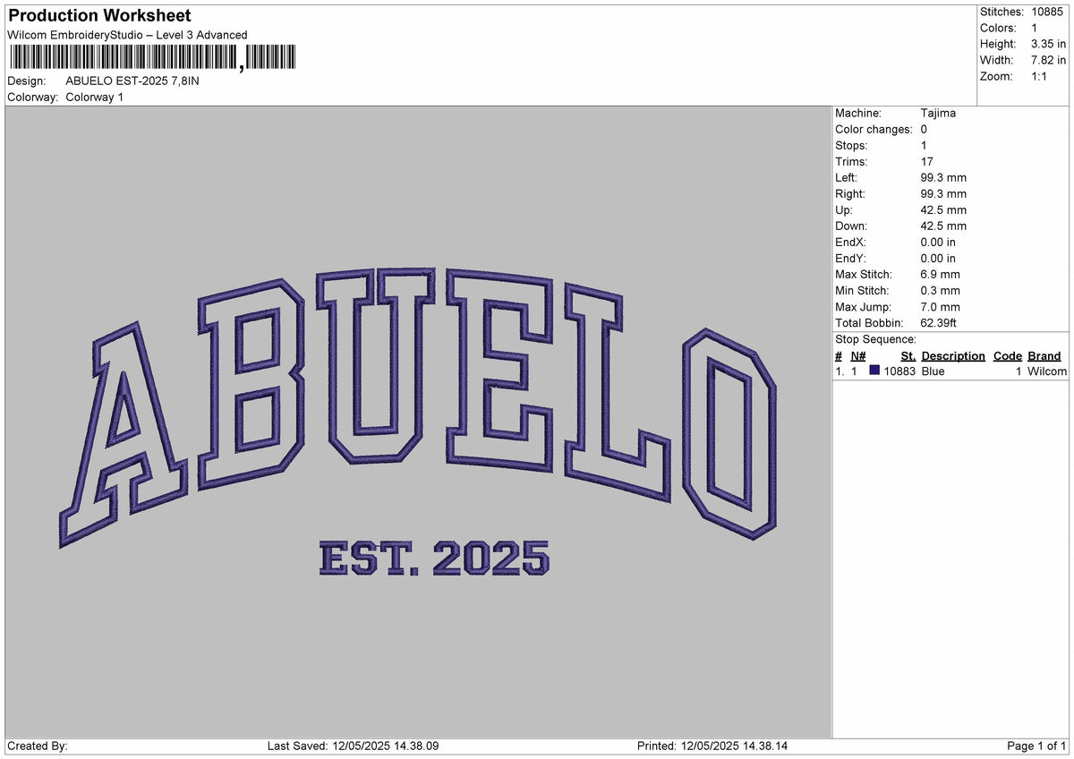 ABUELO Embroidery File 6 Size