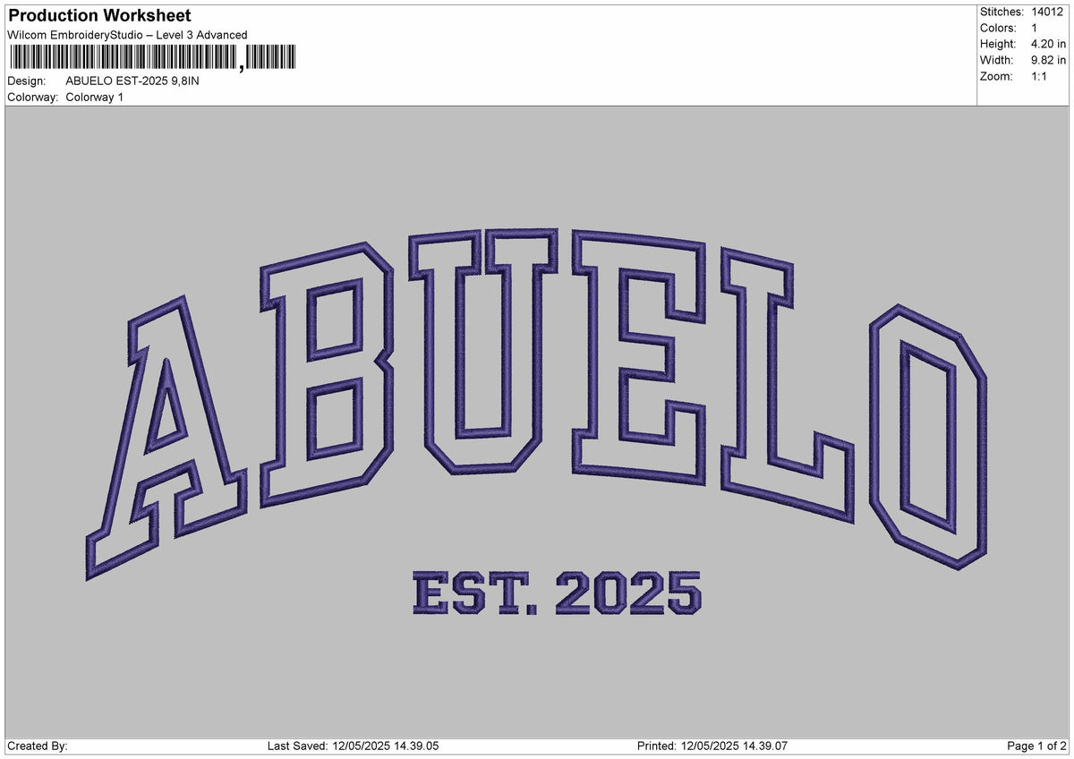 ABUELO Embroidery File 6 Size