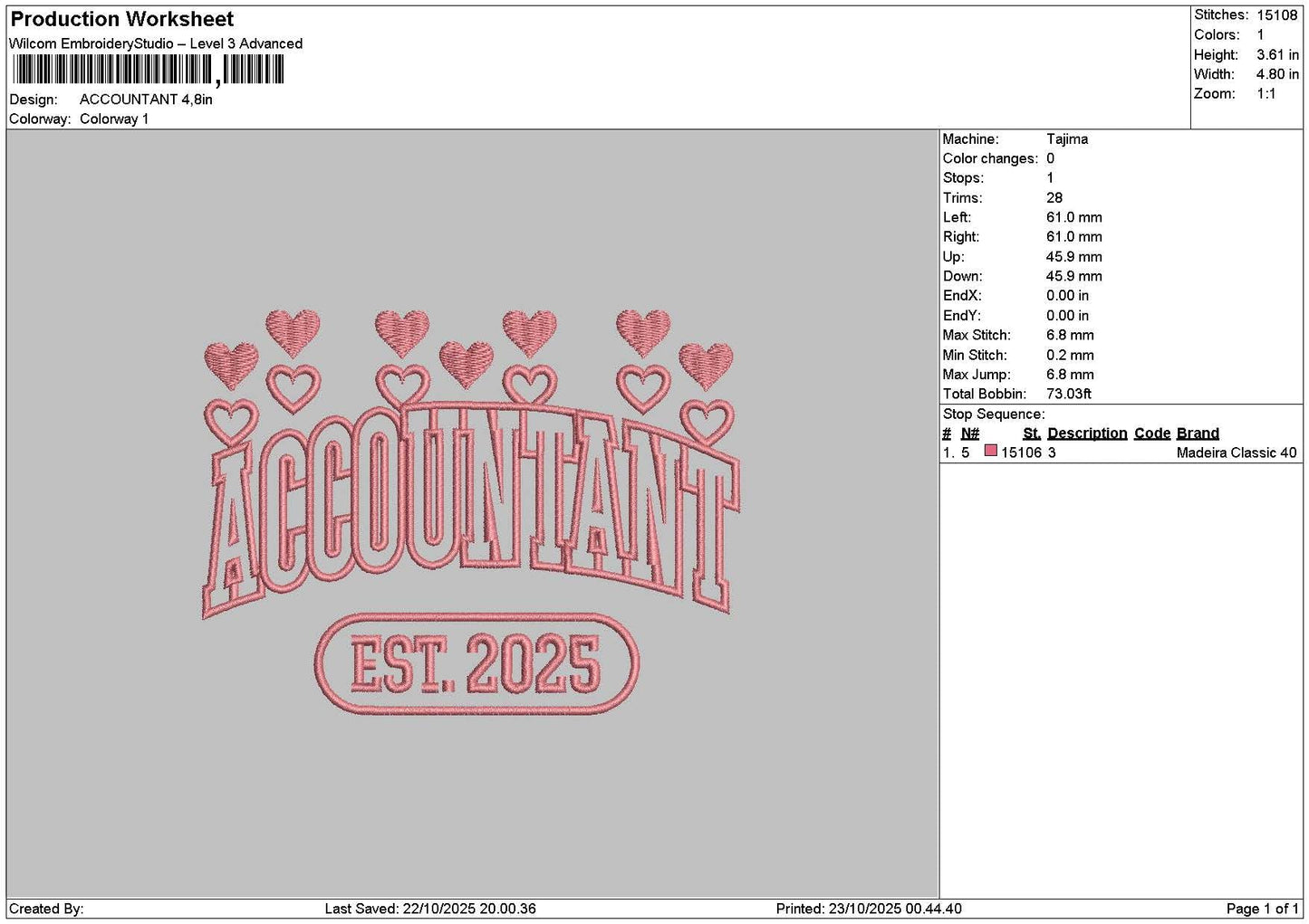 Accountanttext Embroidery File 6 sizes
