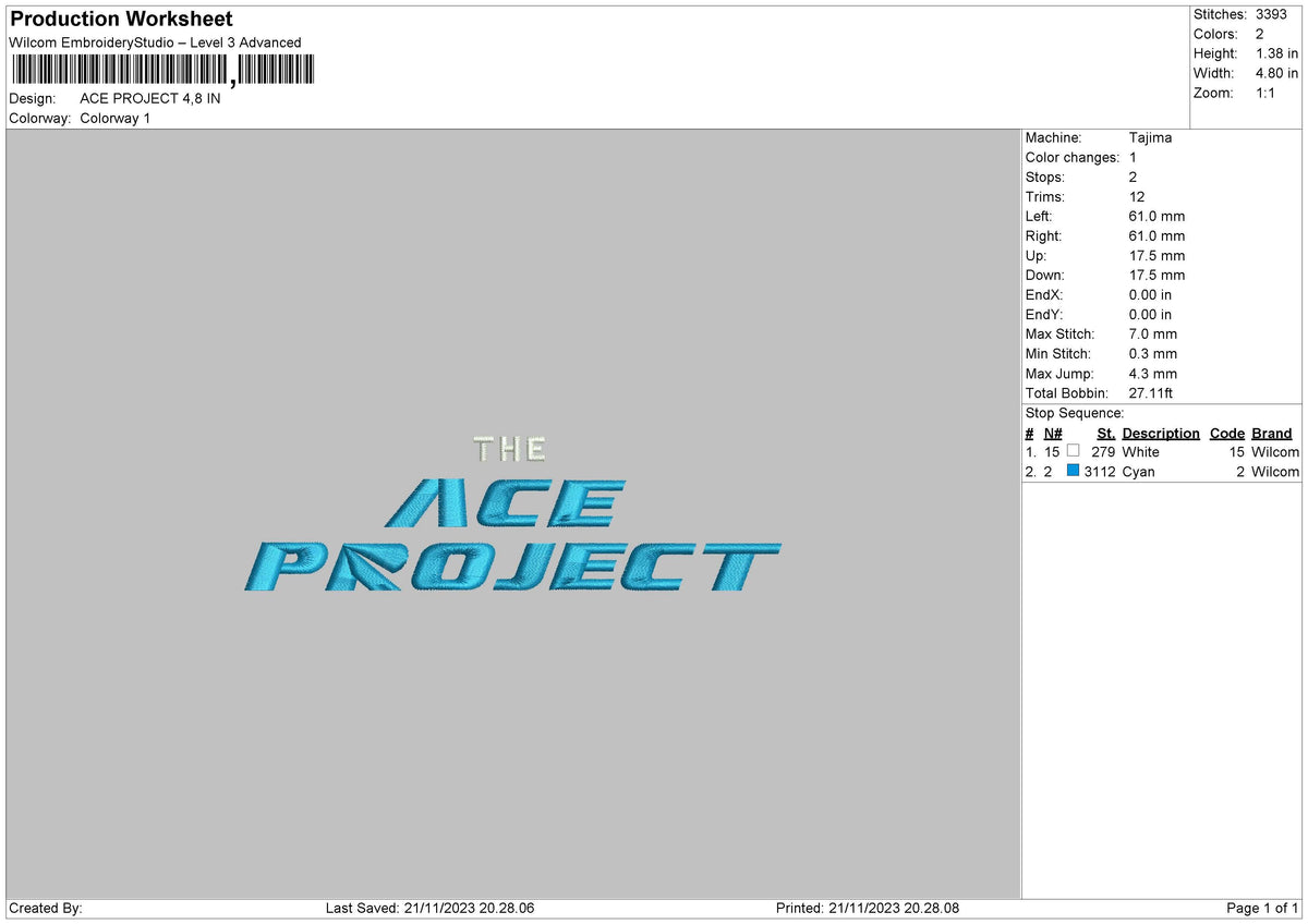 Ace Tex Embroidery File 6 sizes
