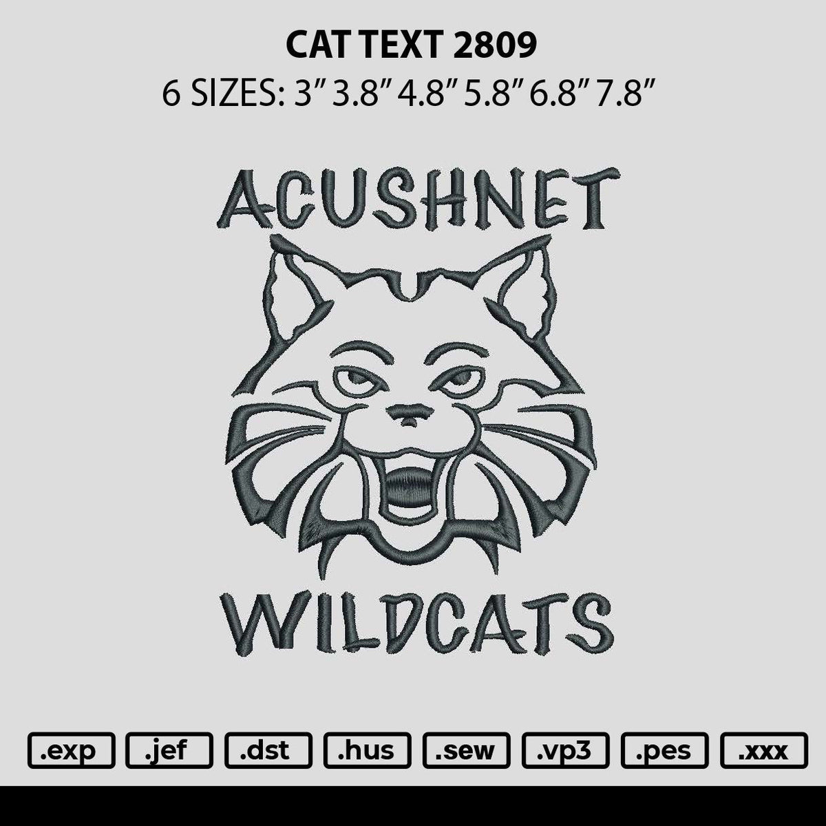 Cat Text 2809 Embroidery File 6 sizes
