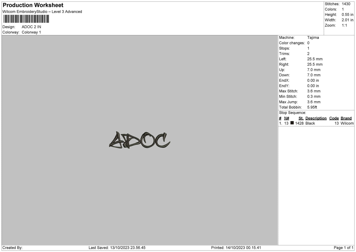 Adoc Embroidery File 6 sizes