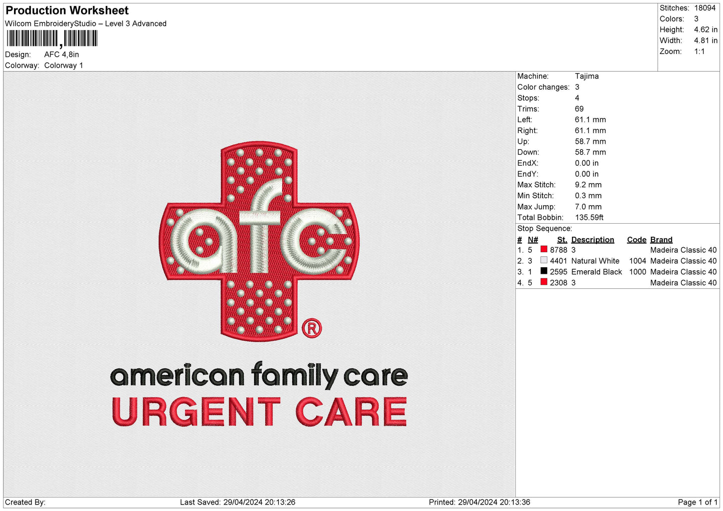 AFC Embroidery File 6 size