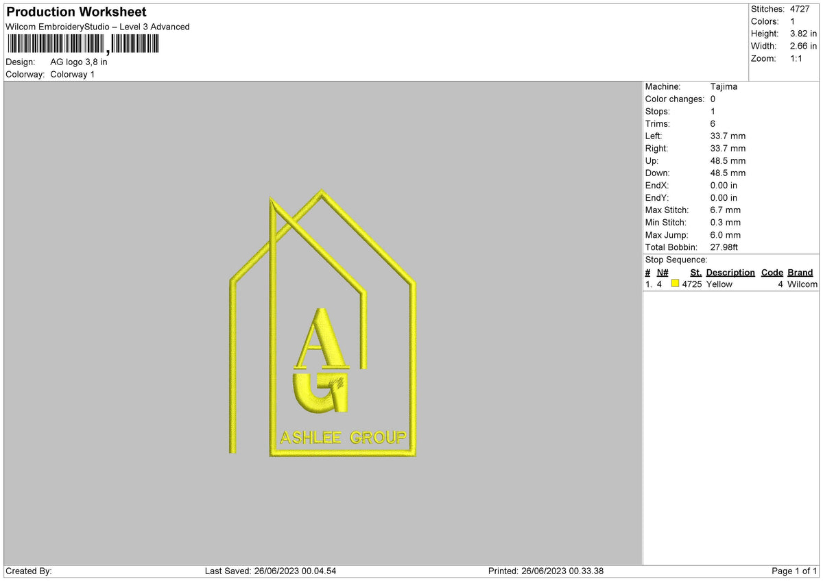 Ag Logo Embroidery File 6 sizes