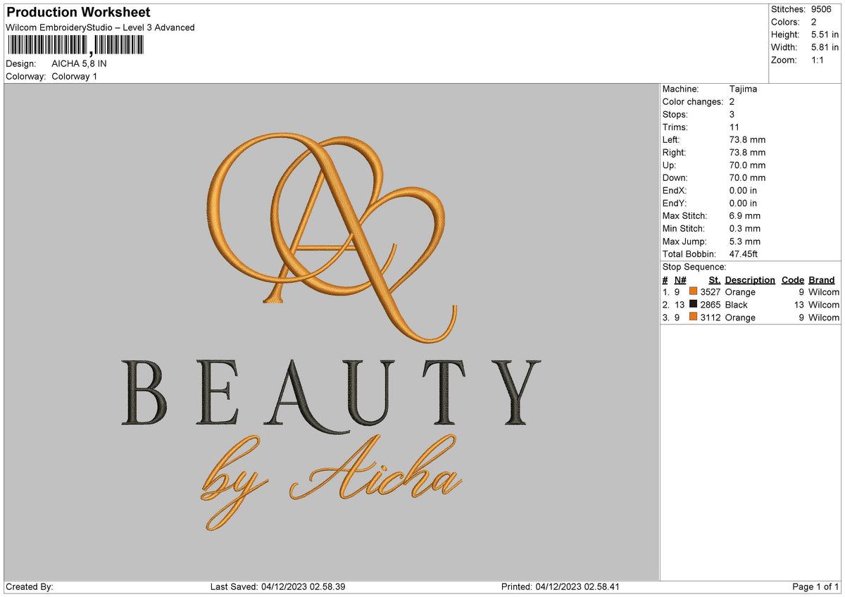 Beauty A Embroidery File 6 sizes