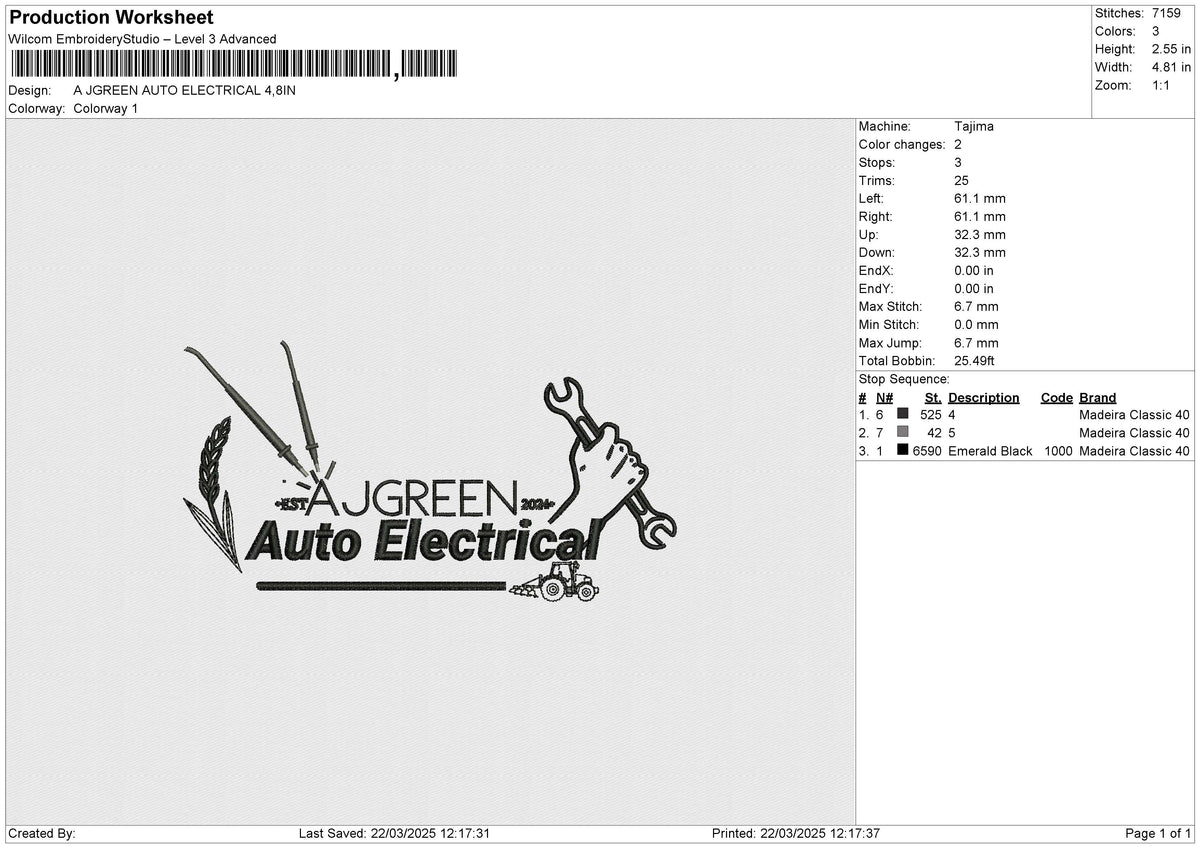 A JGREEN AUTO ELECTRICAL Embroidery File 6 size