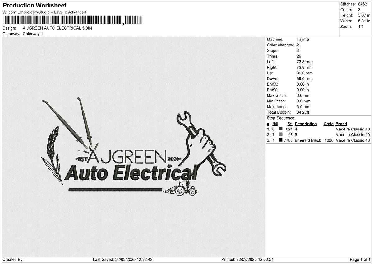 A JGREEN AUTO ELECTRICAL Embroidery File 6 size