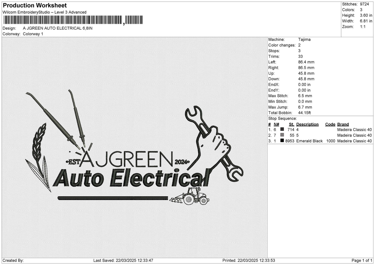 A JGREEN AUTO ELECTRICAL Embroidery File 6 size