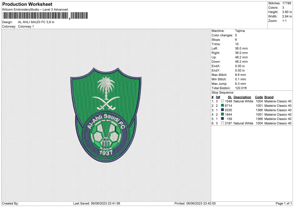 AL AHLI SAUDI FC Embroidery File 6 size