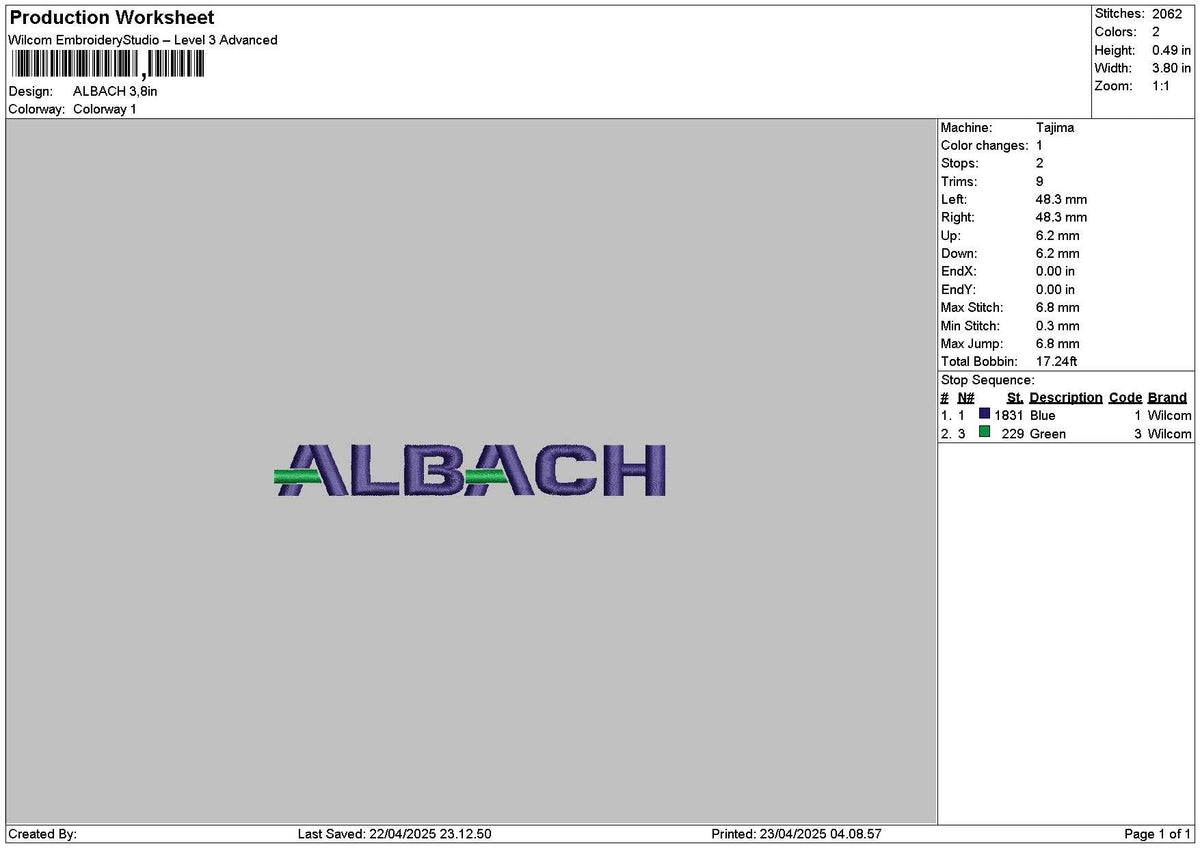 Albachtext Embroidery File 6 sizes