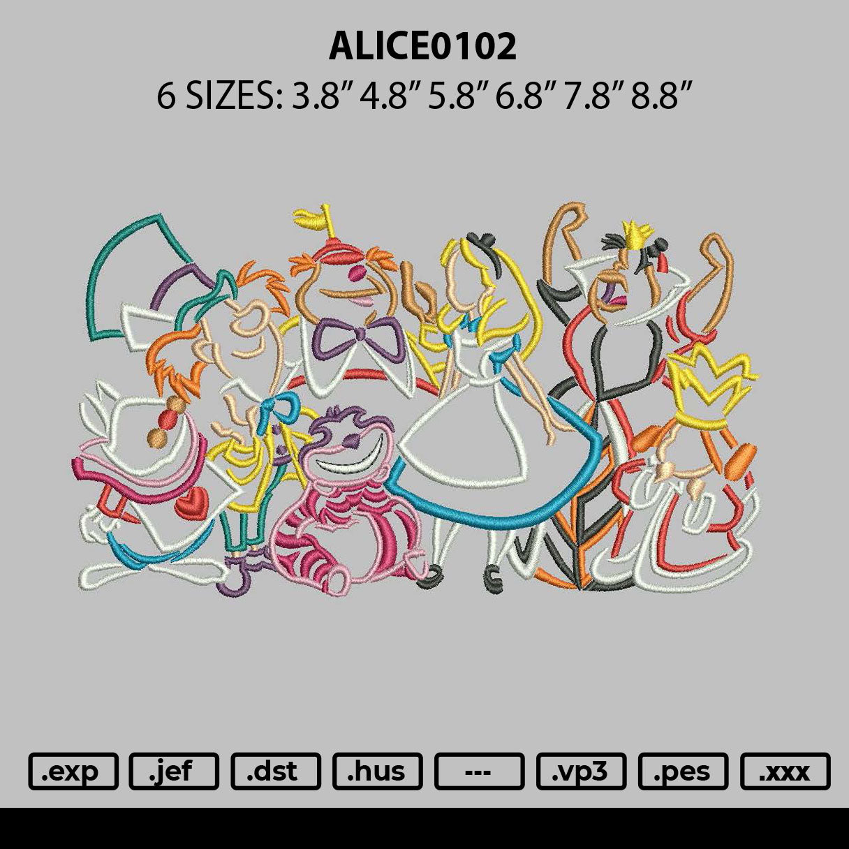 Alice0102 Embroidery File 6 sizes