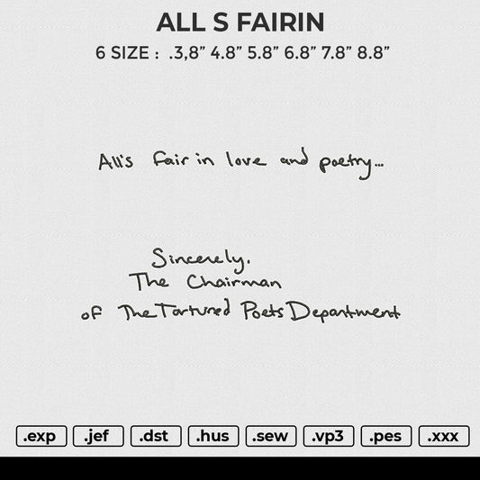 ALL S FAIRIN Embroidery File 6 size