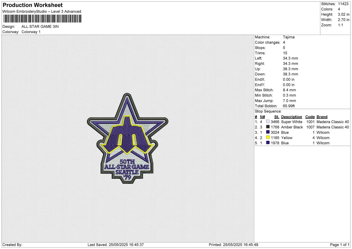 ALL STAR GAME Embroidery File 6 size