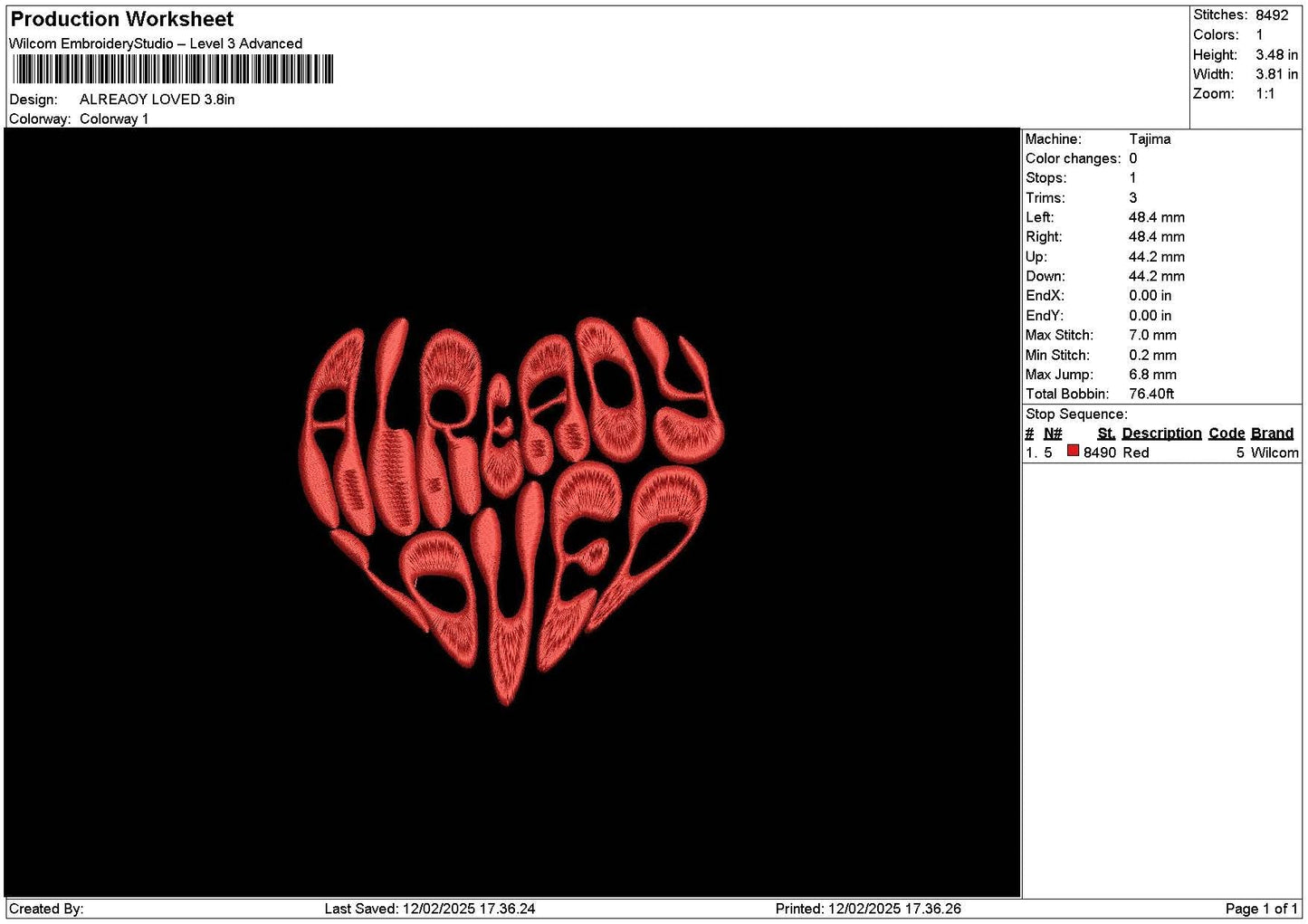 Alreadytext 02 Embroidery File 6 sizes