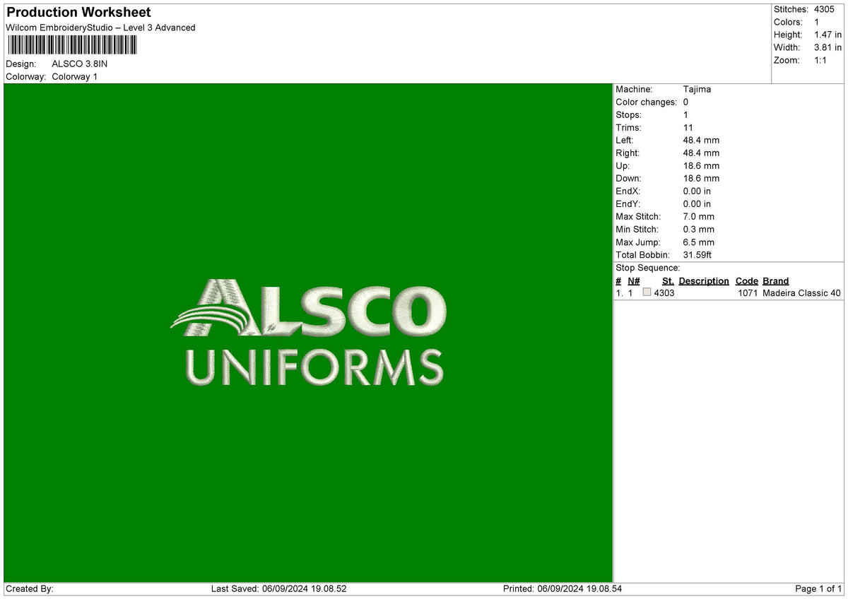 AlscoText Embroidery File 6 sizes