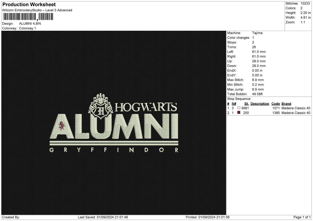 ALUMNI Embroidery File 6 size