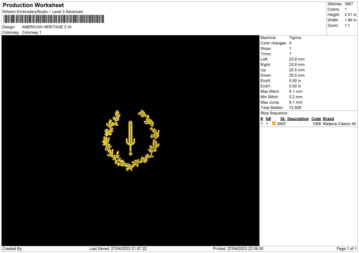 America H Gold Embroidery File 6 sizes