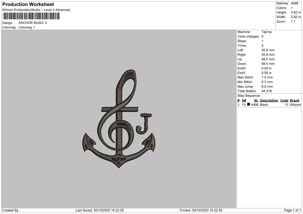 Music J Embroidery File 6 sizes
