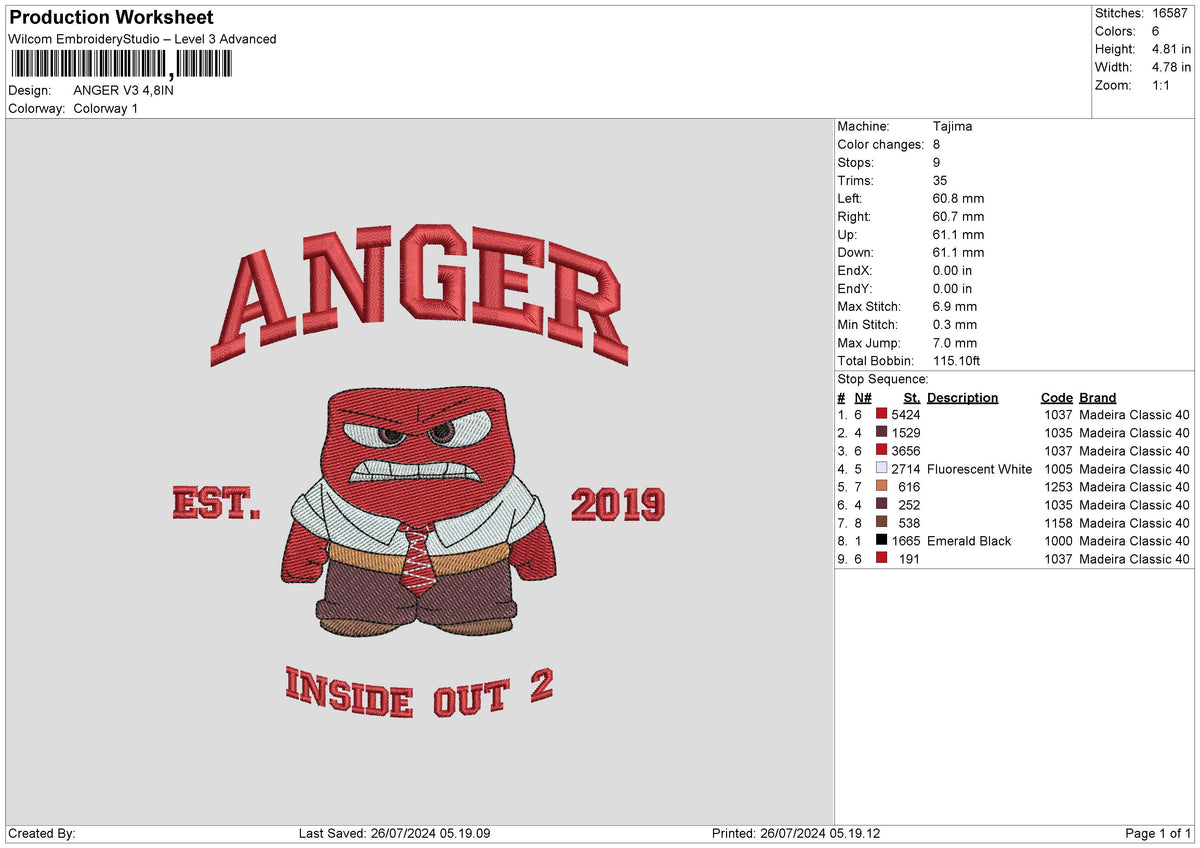 Anger V3 Embroidery File 6 sizes