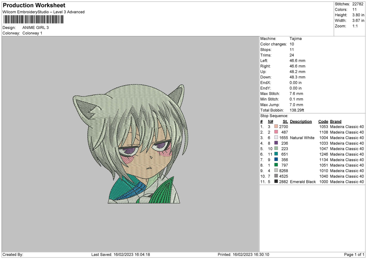 Anime Girls Embroidery File 6 sizes