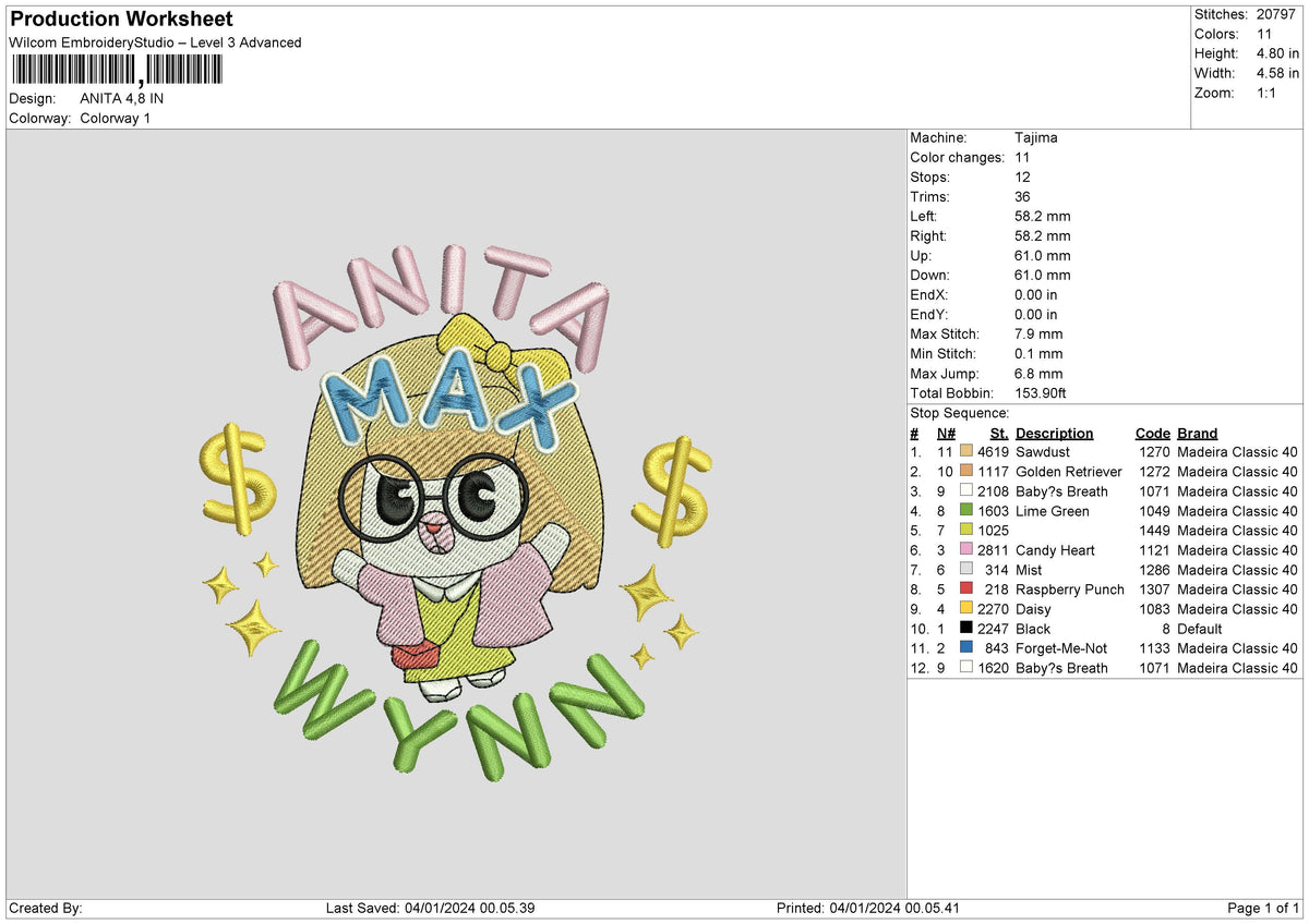 Cartoon 0301 Embroidery File 6 sizes