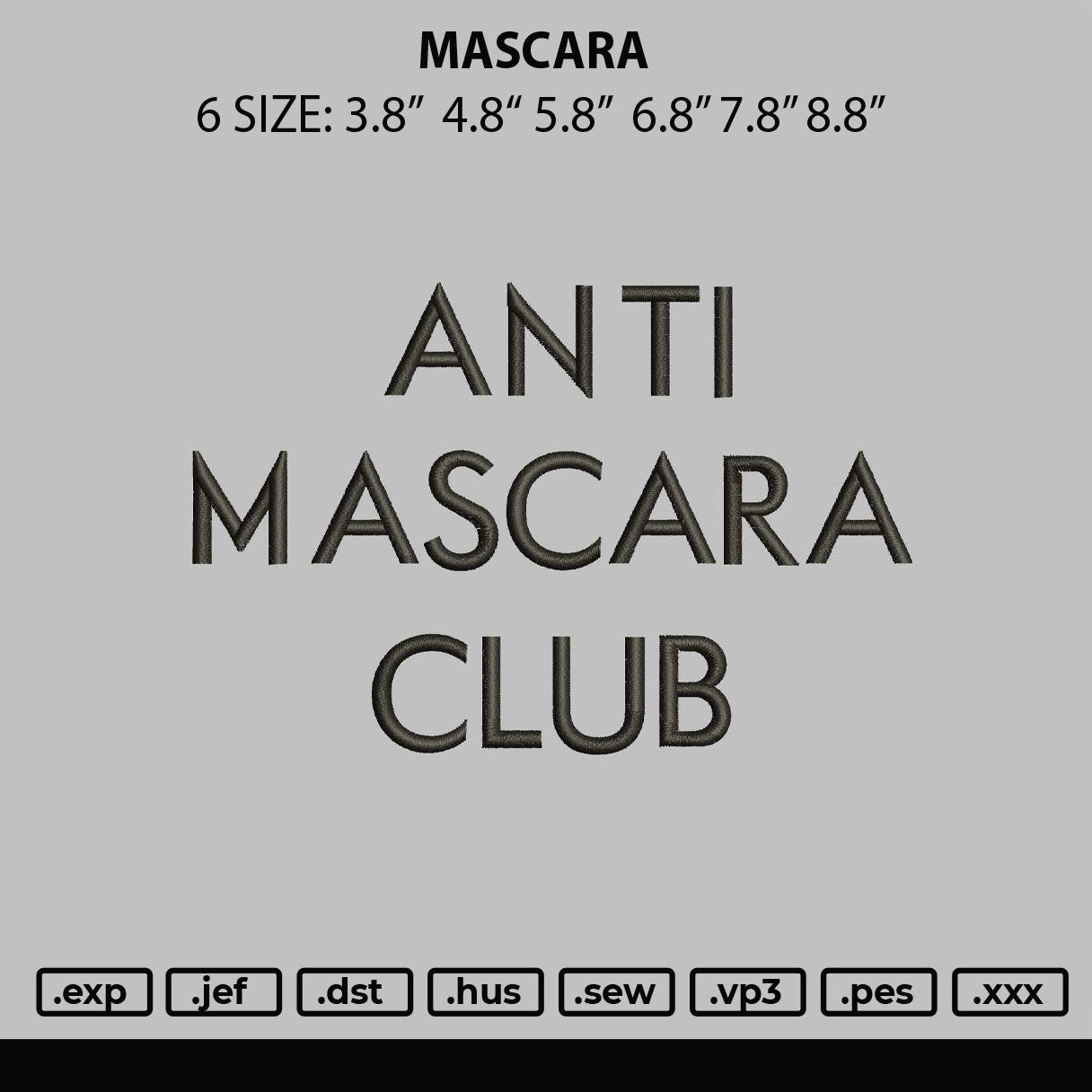 Mascara Embroidery File 6 sizes