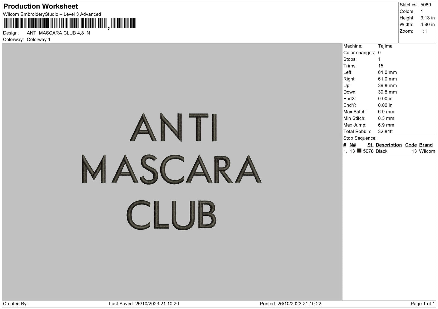 Mascara Embroidery File 6 sizes