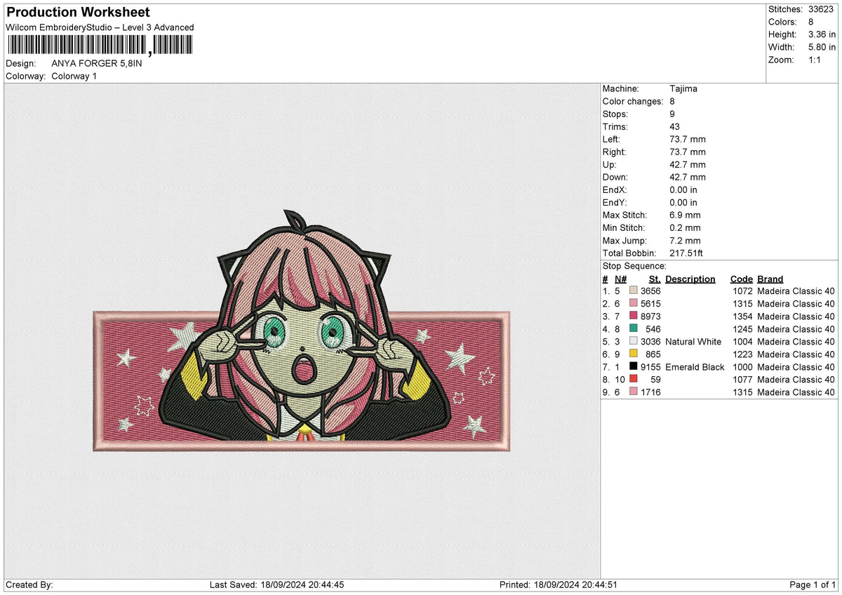 ANYA FORGER Embroidery File 6 size