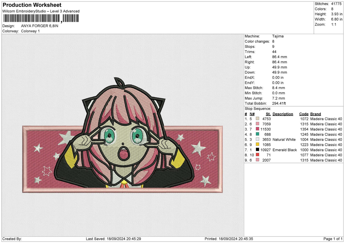 ANYA FORGER Embroidery File 6 size